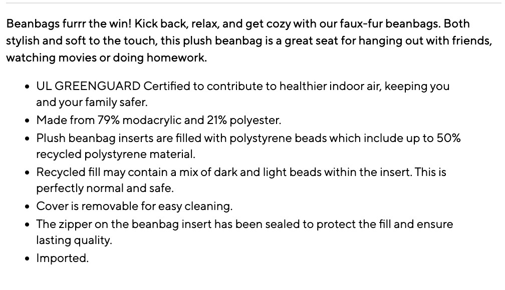 Pottery barn Teen Tipped Faux Fur bean bag Slipcover only Large New $169 SOLDOUT