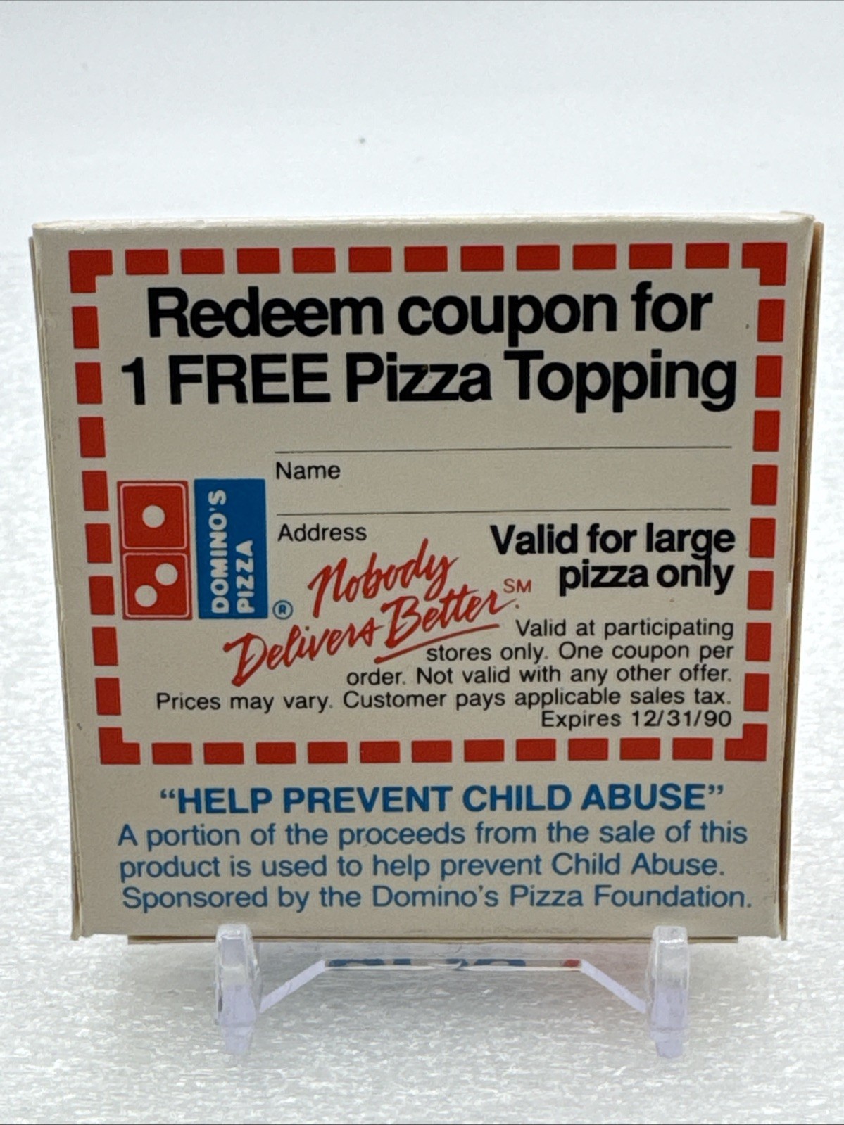 Vintage 1989 NOS Domino's Pizza Brand Bubble Gum Unopened Candy Novelty Box 9oz