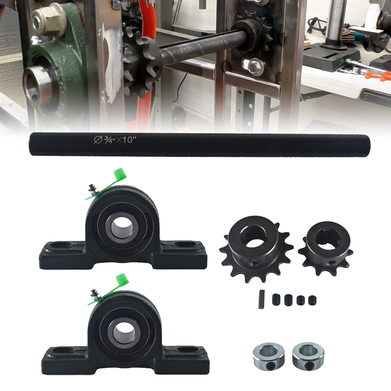 Complete Jackshaft Kit For 3/4" X 10" 40/41/420 Chain Go Kart Mini Bike