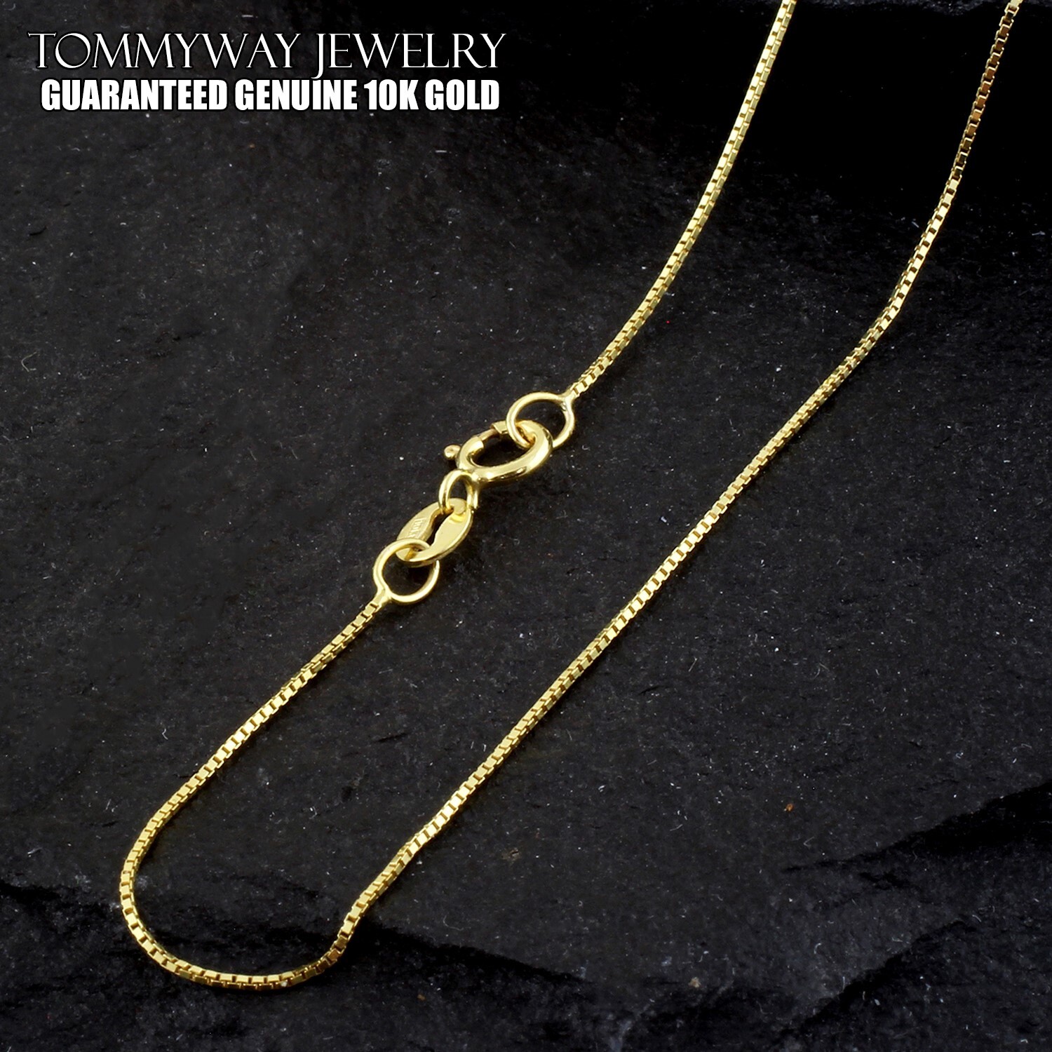 Guaranteed 10K Yellow Gold Solid Box Chain Necklace 0.6mm 14"-24"