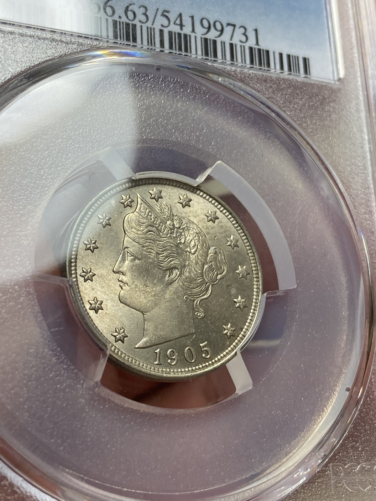 1905 PCGS MS63 Liberty V Nickel Obverse Strike Thru