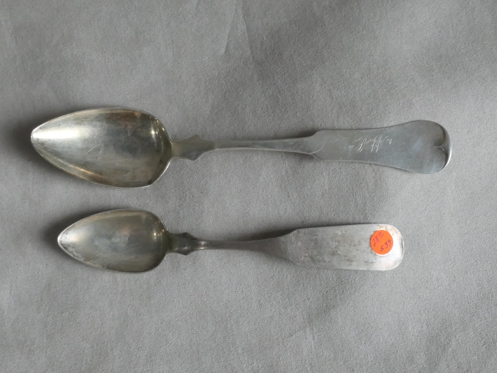 Two American Coin Silver Spoons J DRAPER Cincinnati OH : 61.3g