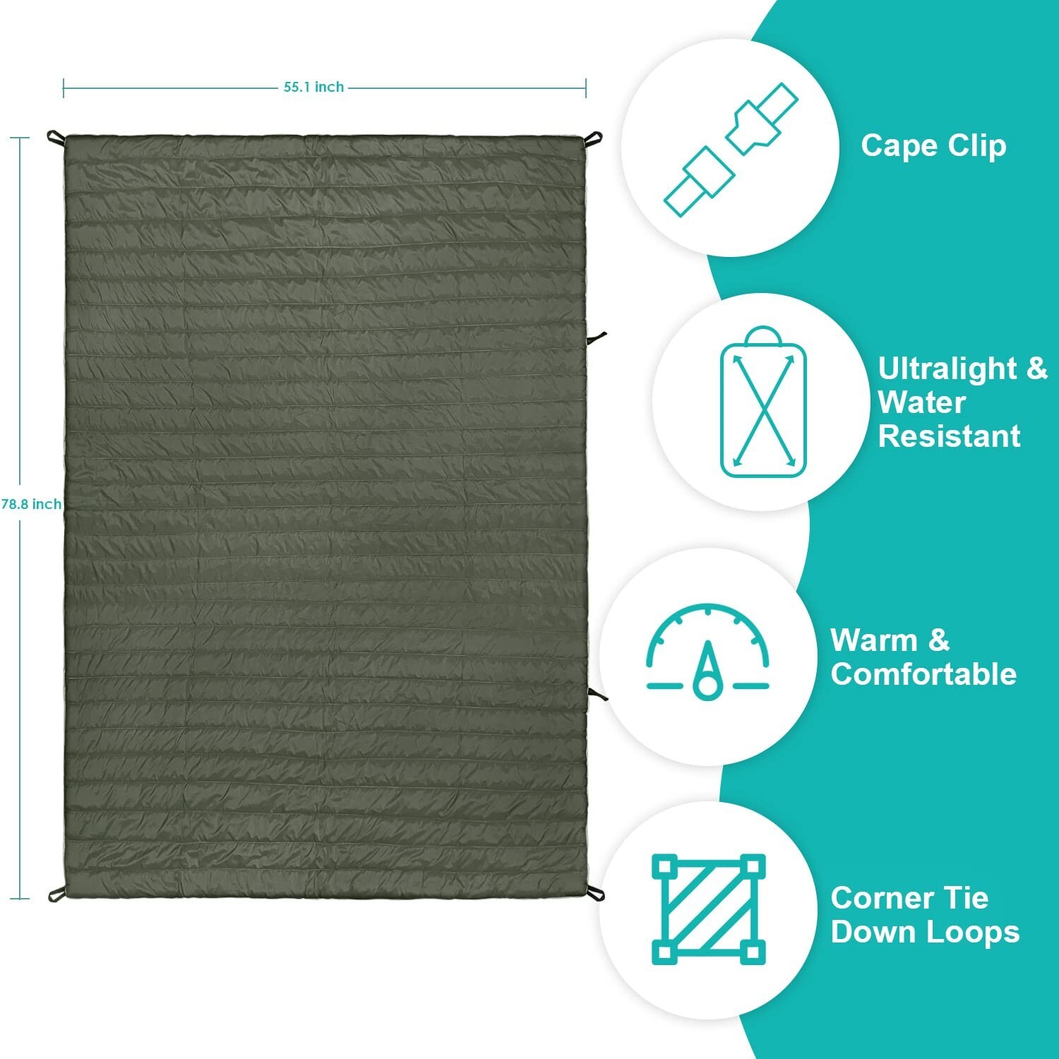 Camping Blanket - Puffy, Packable, Lightweight 55 X 78 for Beach Stadium Camp