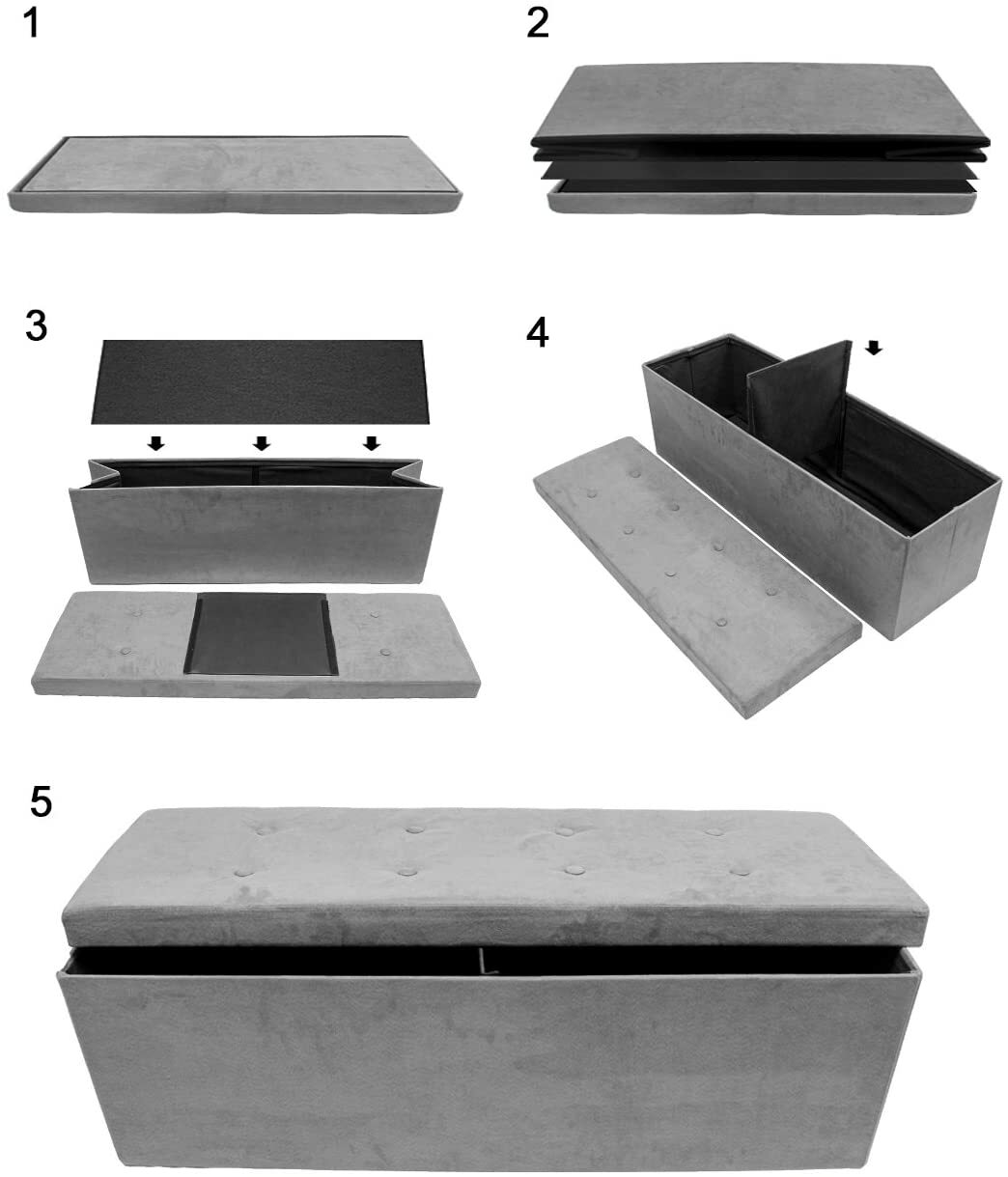 Storage Bench Chest Large Collapsible/Folding Bench Ottoman w/Cover Organizer