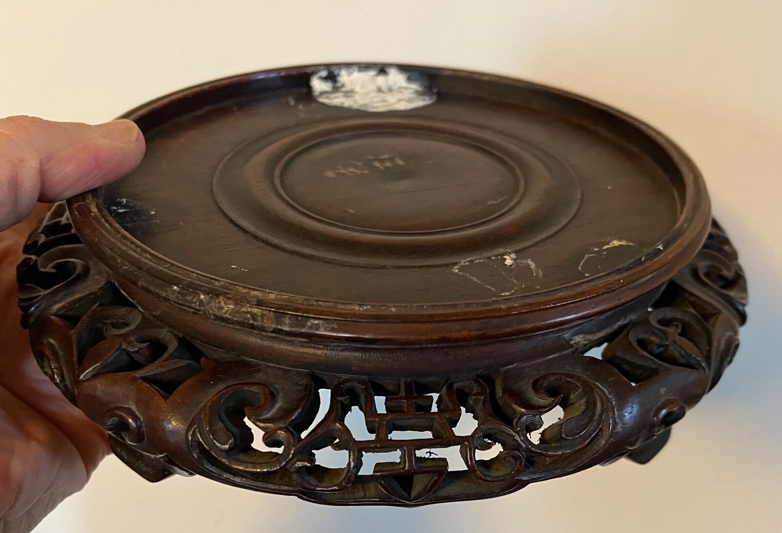 Chinese Carved Wood Display Stand for Kangxi Porcelain Vase or Lamp Base Censer