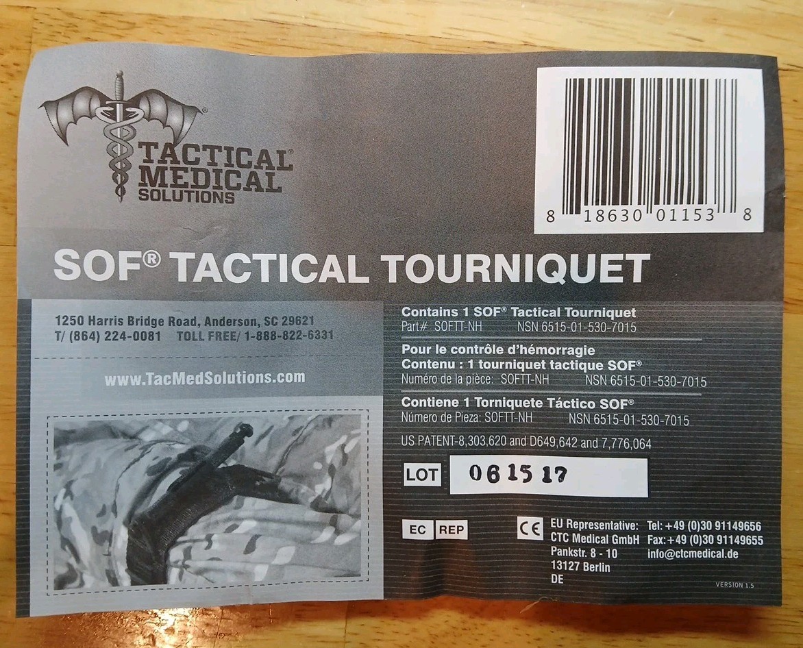 Tactical Medical Solutions SOF Tactical Tourniquet. black color, medical trauma