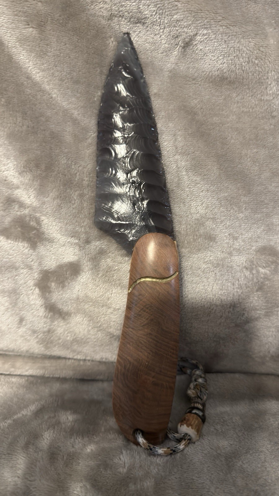 Handmade 5.5” Rainbow Obsidian Fixed Blade Knife Wood Handle