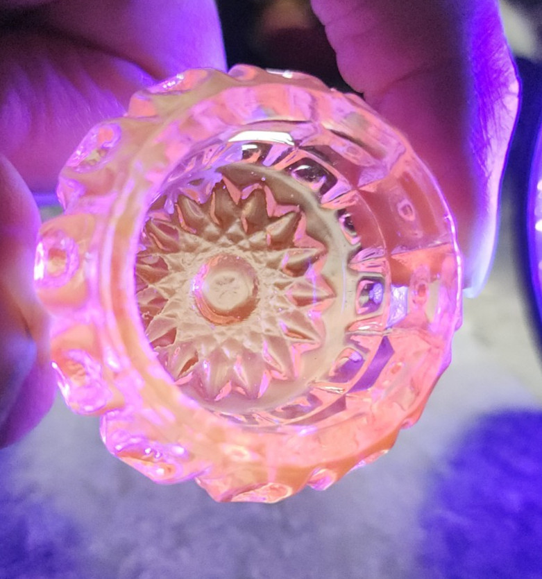 Key Lime Salt Dip 1 1/2" UV Shine Piink Westmoreland Mould Wilkerson Glass