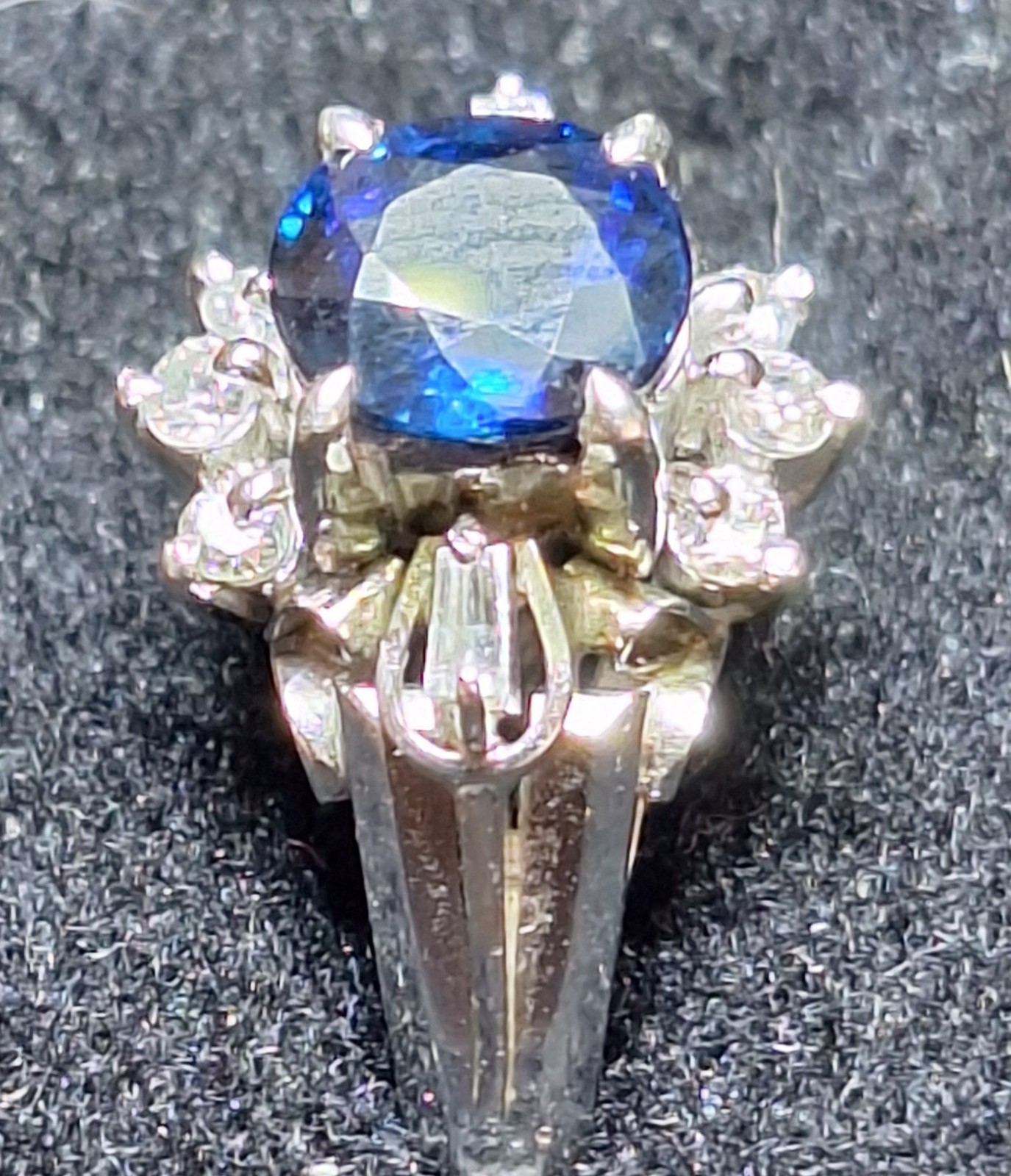 Platinum Oval Sapphire & Diamond Ring - Platinum Sapphire Ring - Size 5