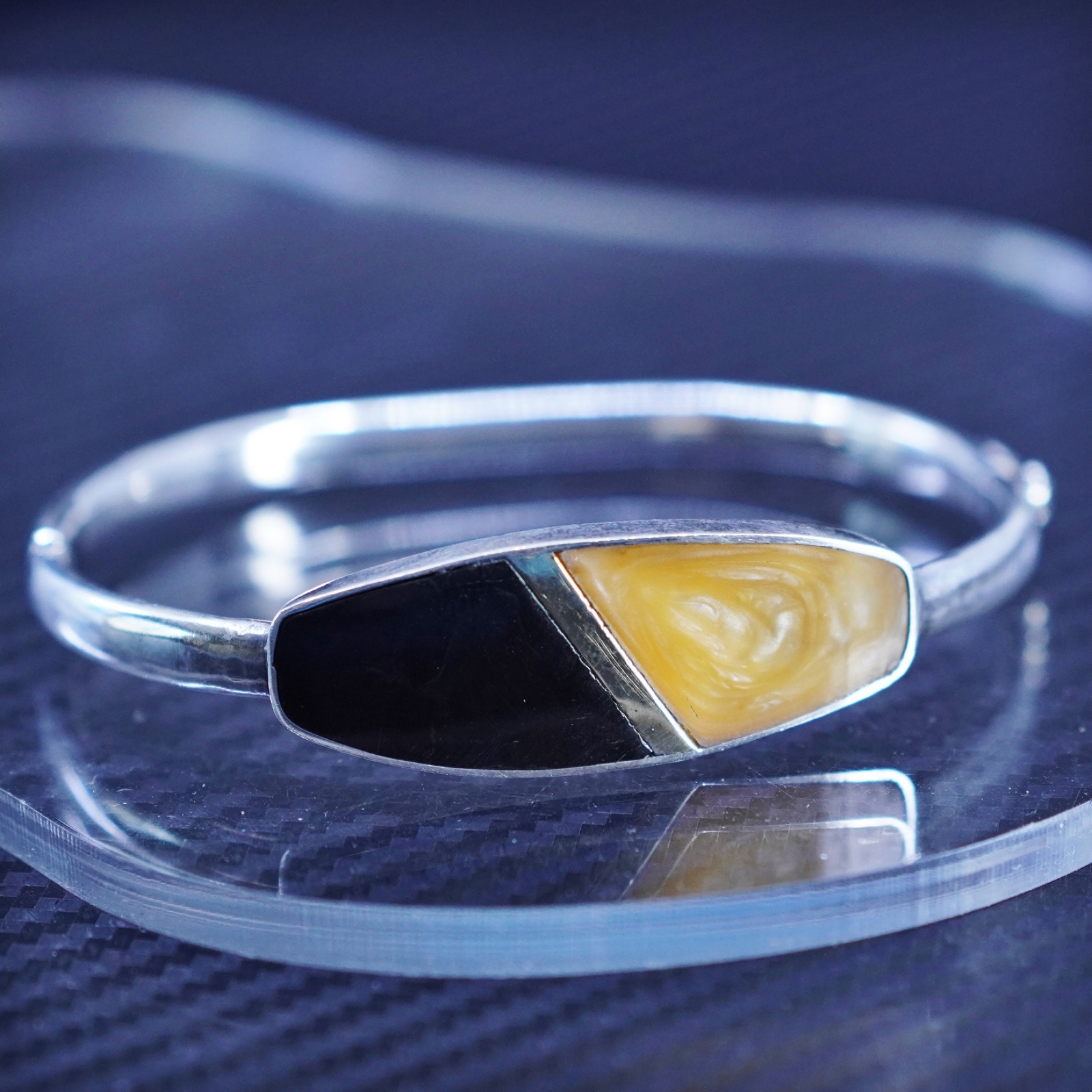 Mexican Sterling Silver 925 Hinged Bangle Bracelet 6.5 Black