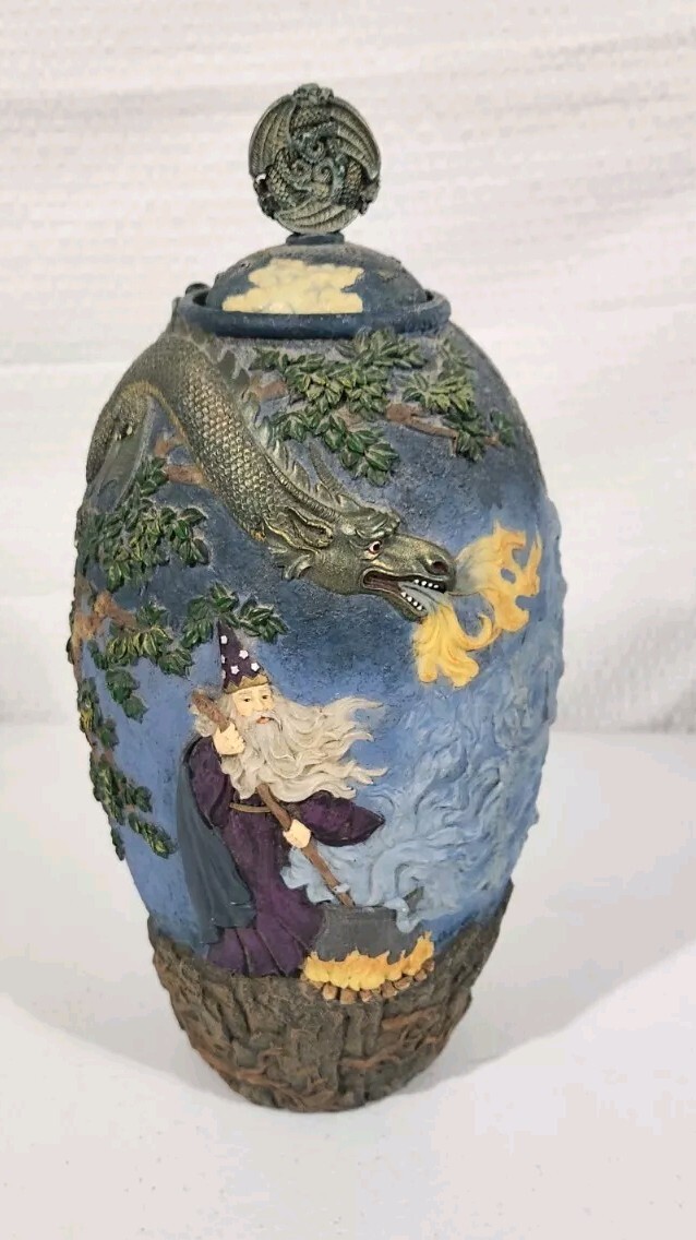 Vintage Dungeons And Dragons  Wizard Dragon Vase With Lid Fantasy Rare