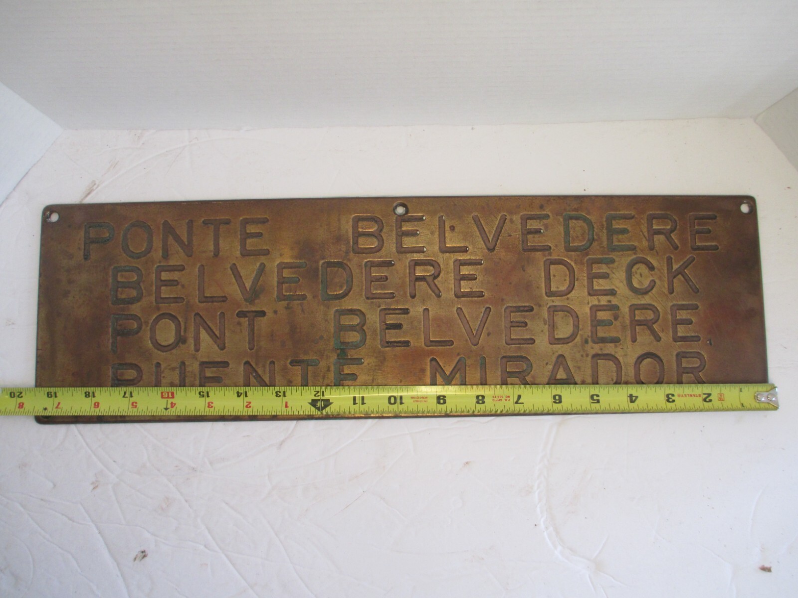 Vintage Brass Cruise Ship BELVEDERE DECK Nautical Maritime Sign Plaque D9