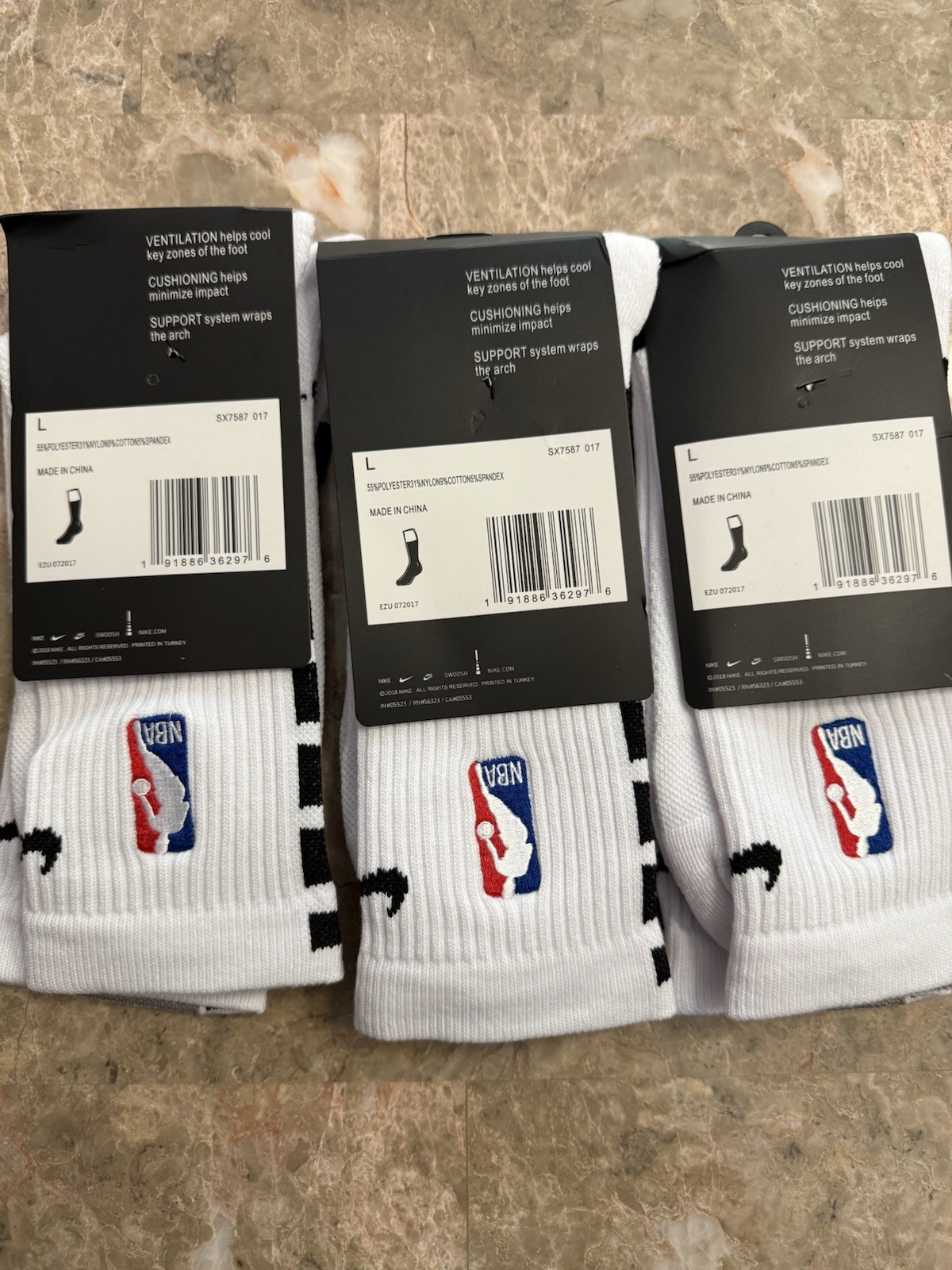 Nike NBA Elite DRI-FIT Socks 3 Pair Large