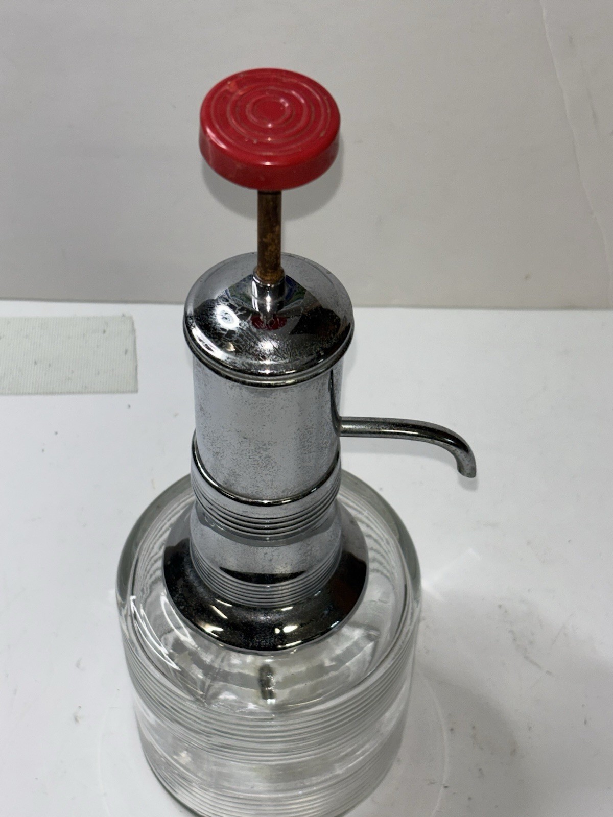 Retro Vintage MCM Liquor Dispenser Chrome & Glass Red Resin ~ Bar Decor