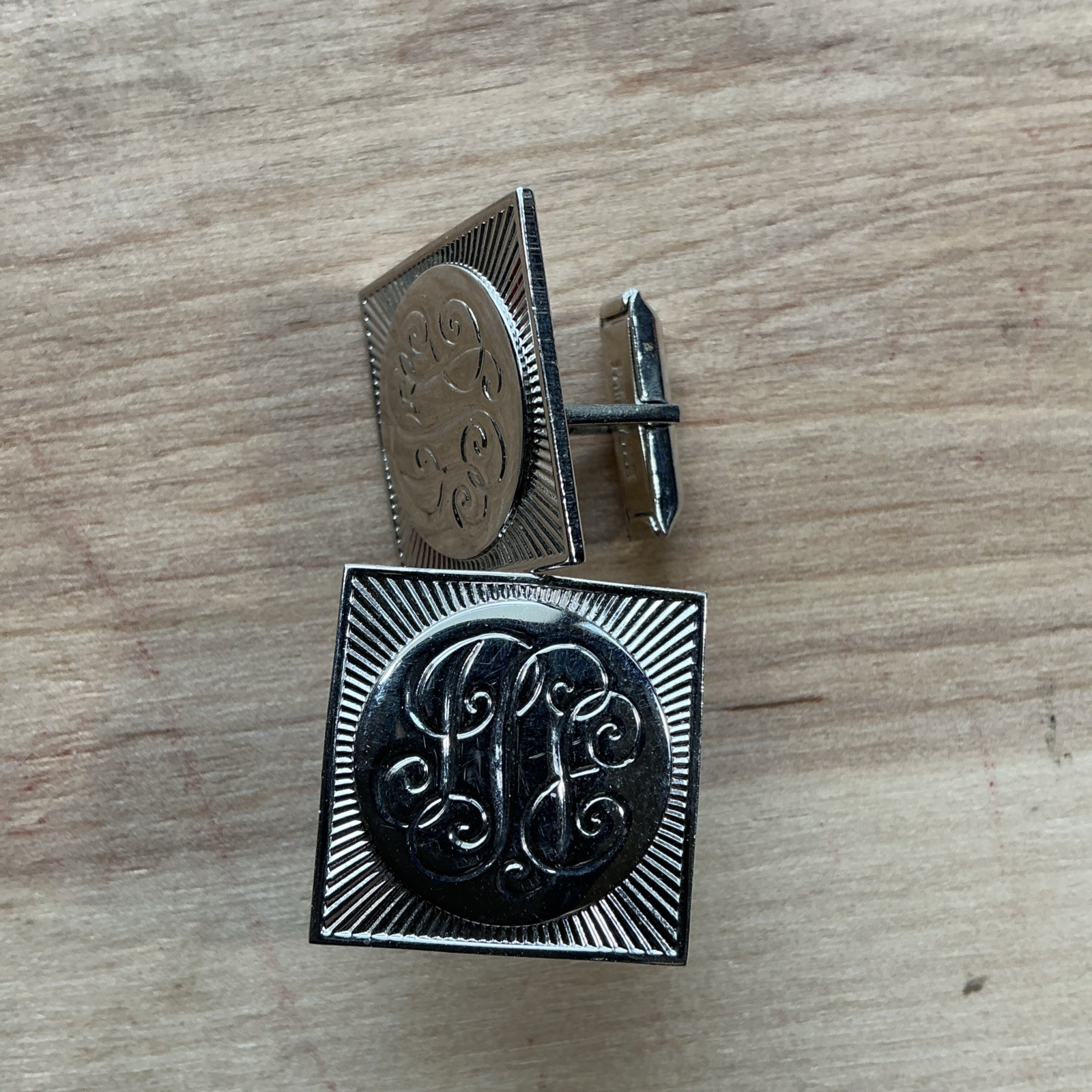 Vintage Swank Monogram Cufflinks Silver Tone Initials Engraved Square