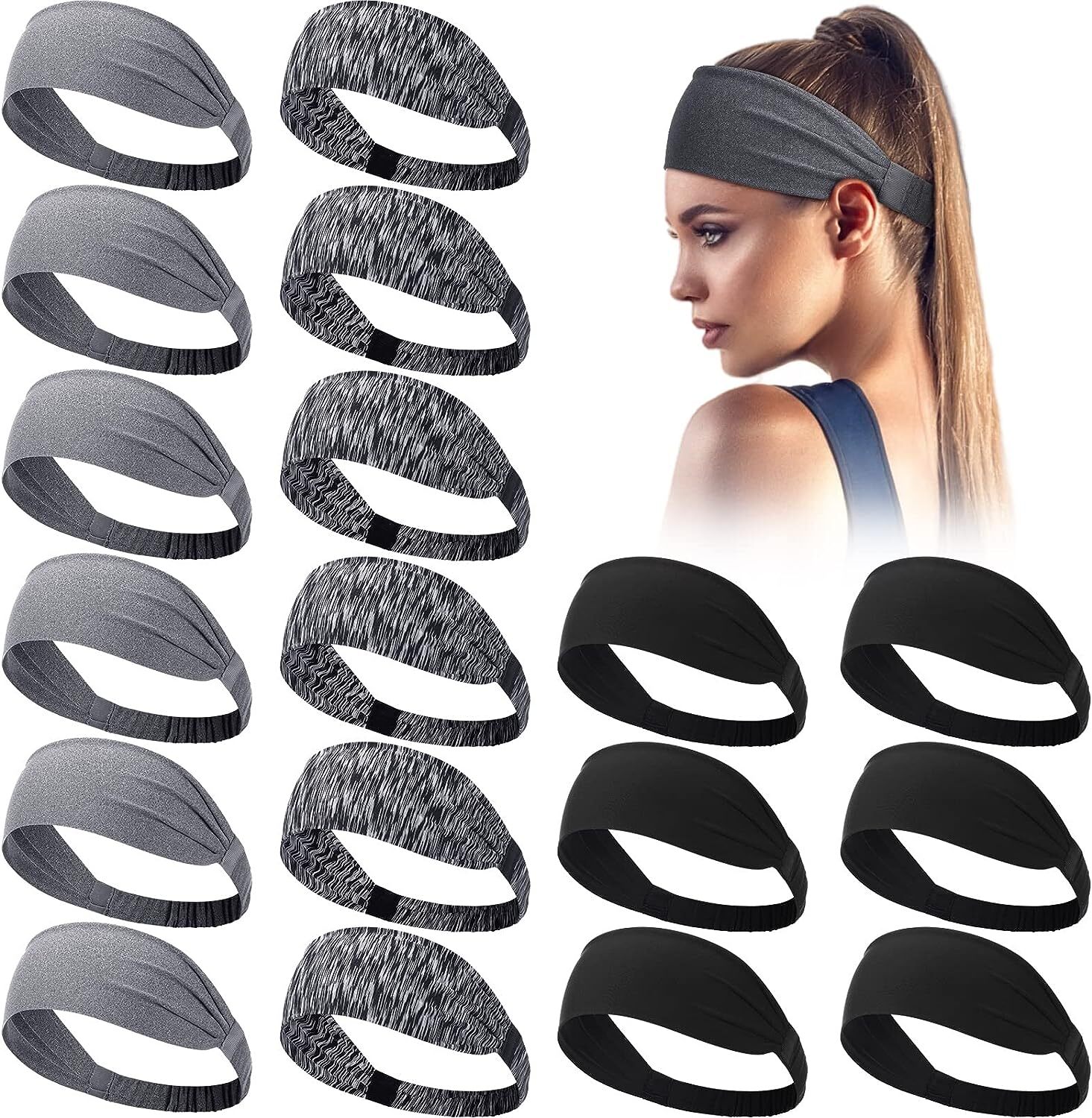3PCS Sports Headband Anti-Sweat Band Running Yoga Stretch Head Bands Men Women
