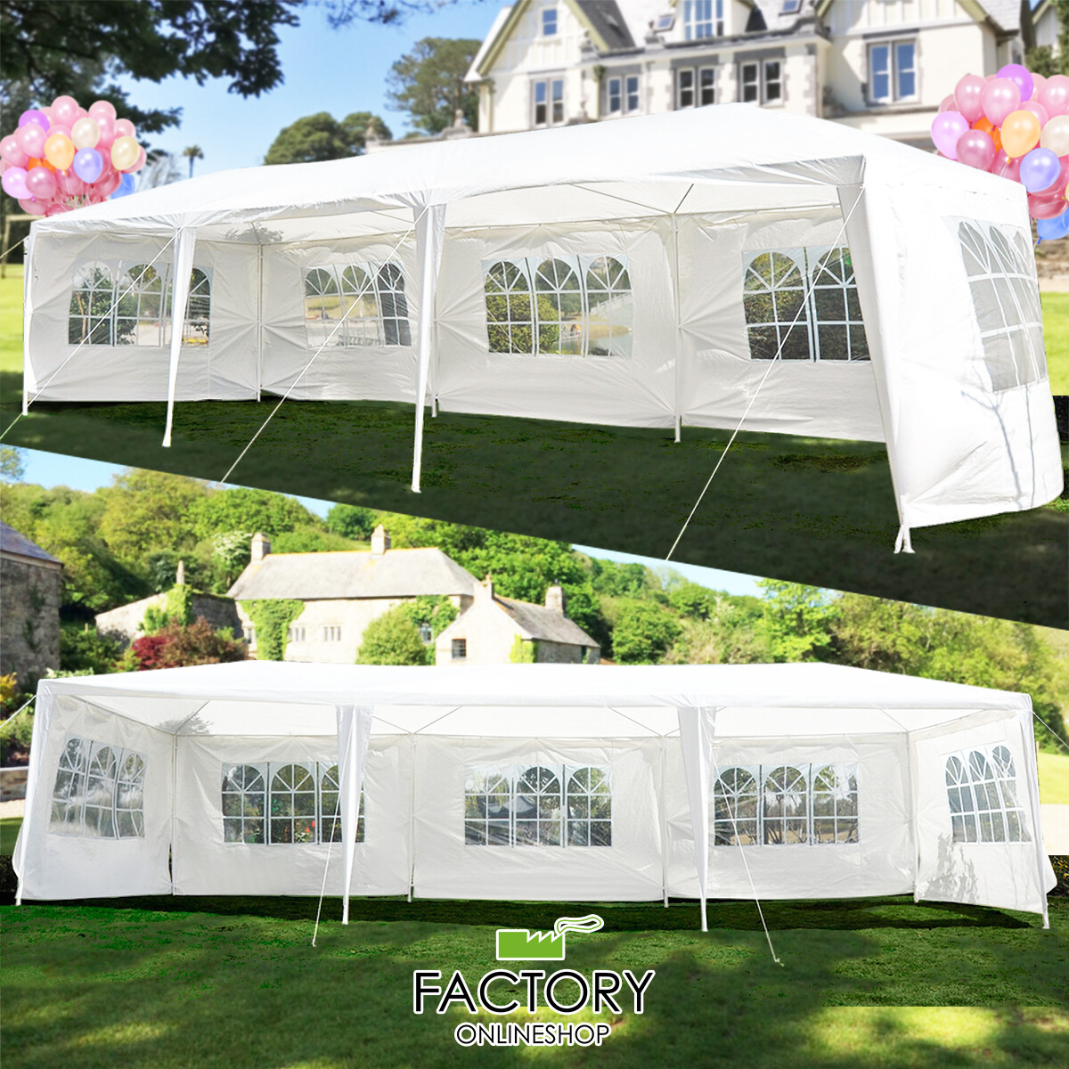10'x30' Outdoor Canopy Gazebo Patio Wedding Tent Party Pavilion 5-Windows