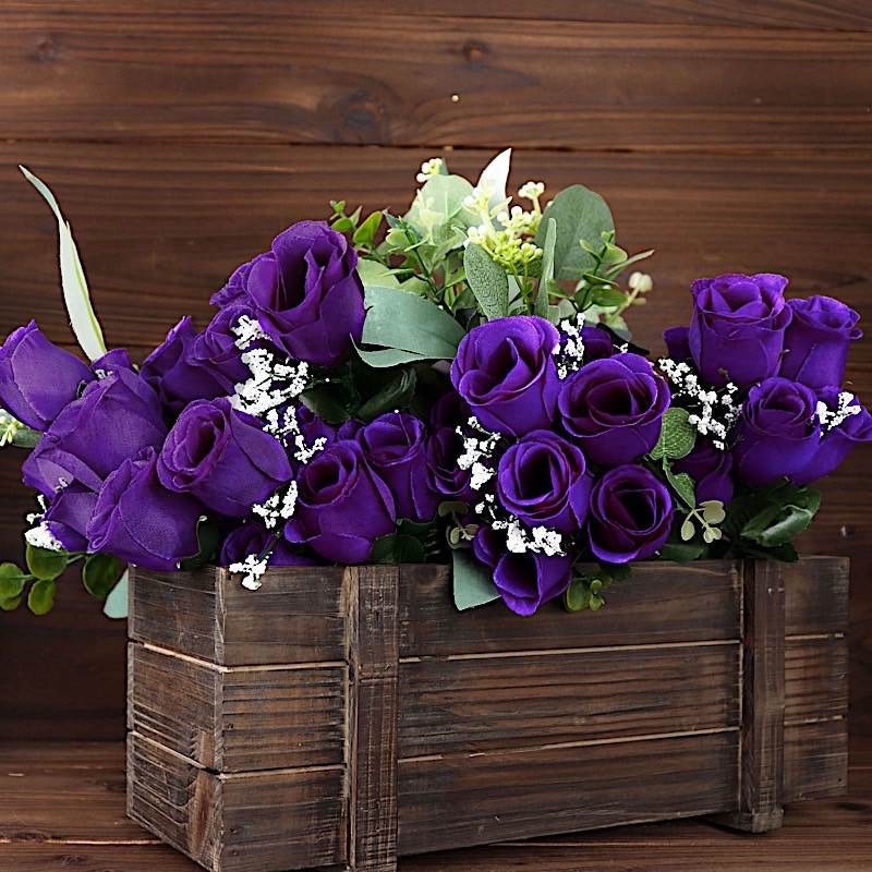 84 Purple SILK ROSE BUDS Wedding Party Flowers Bouquets Decorations on SALE