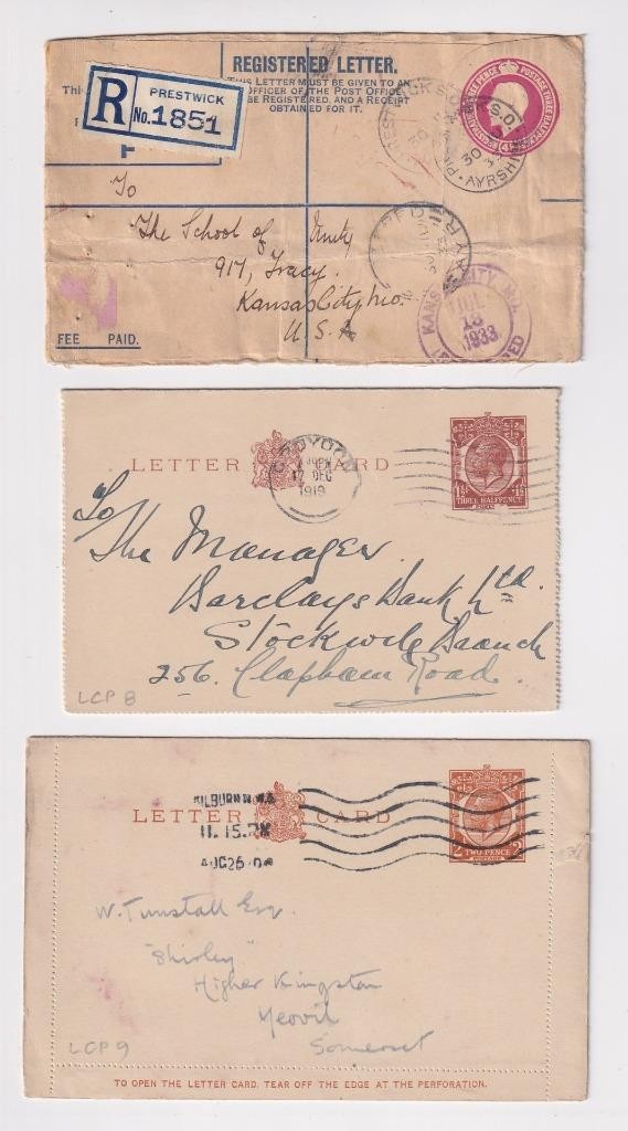 GB QV, EDVII, GV, GVI, QEII x 145 Stationery Registered, Envelopes, Lettercards.