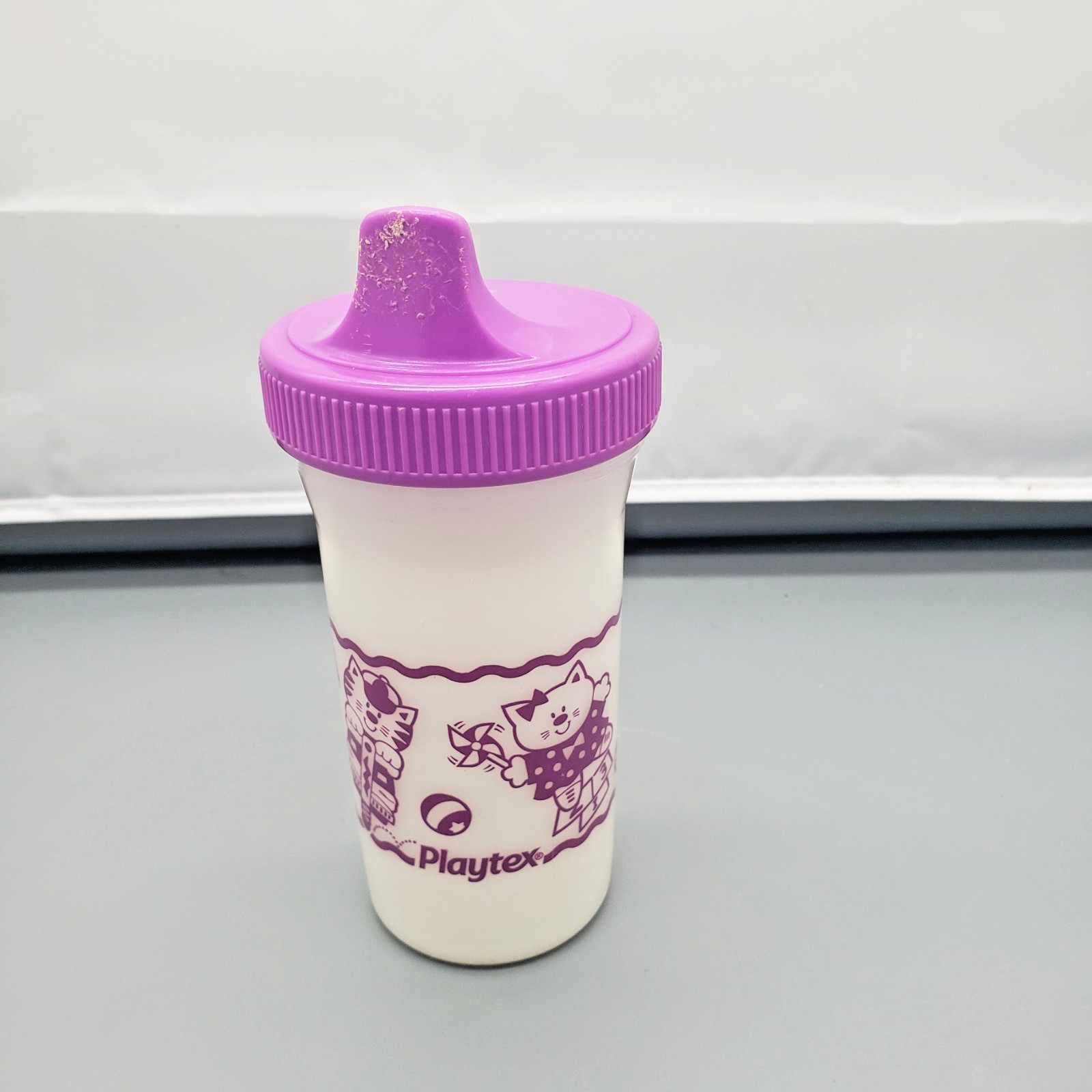 Playtex Vintage Purple Sippy Cup Purple With Cats 1990s Nostalgia Needs Valve