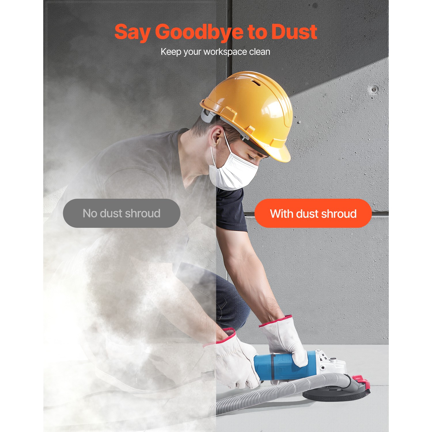 Angle Grinder Dust Shroud 4-5 in with 6 Clamping Washers Connect to Vacuum