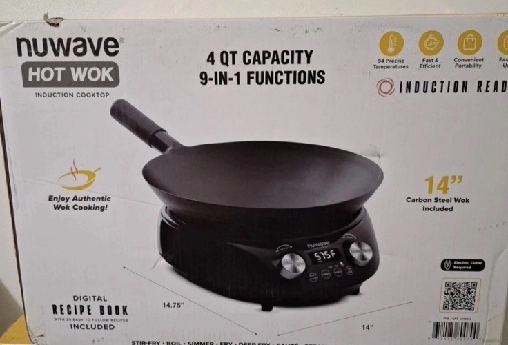 Nuwave Induction Hot Wok with 14" Carbon Steel Wok, w/ Lid New Holiday Gift