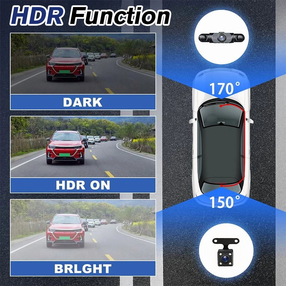 360° 4 Channel 1080P HD Car Dash Cam Front and Rear Inside Left Right + Camera