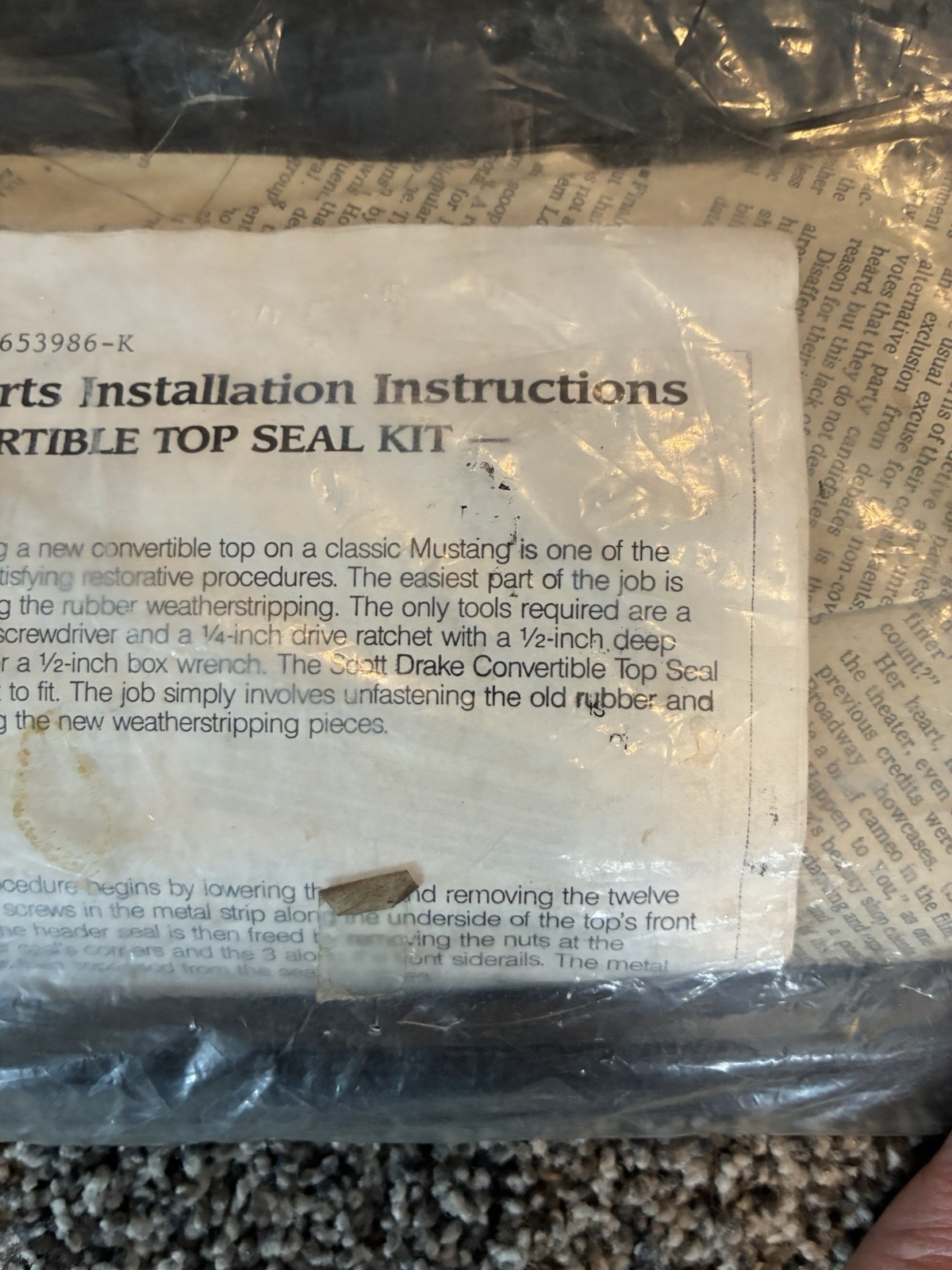 1965 1966 1967 1968 Mustang Scott Drake Convertible Top Seal Kit C5ZZ-7653986-K