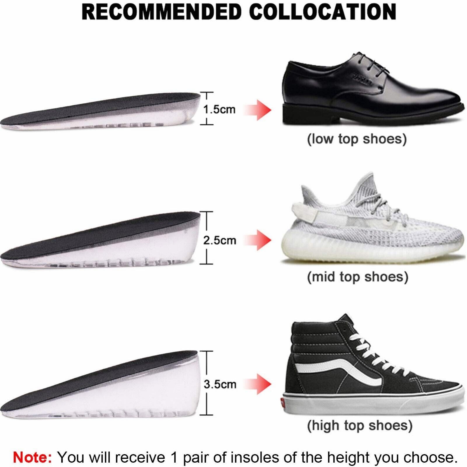 Men Women Shoe Insoles Invisible Height Increase Heel Lift Taller Inserts Pad US