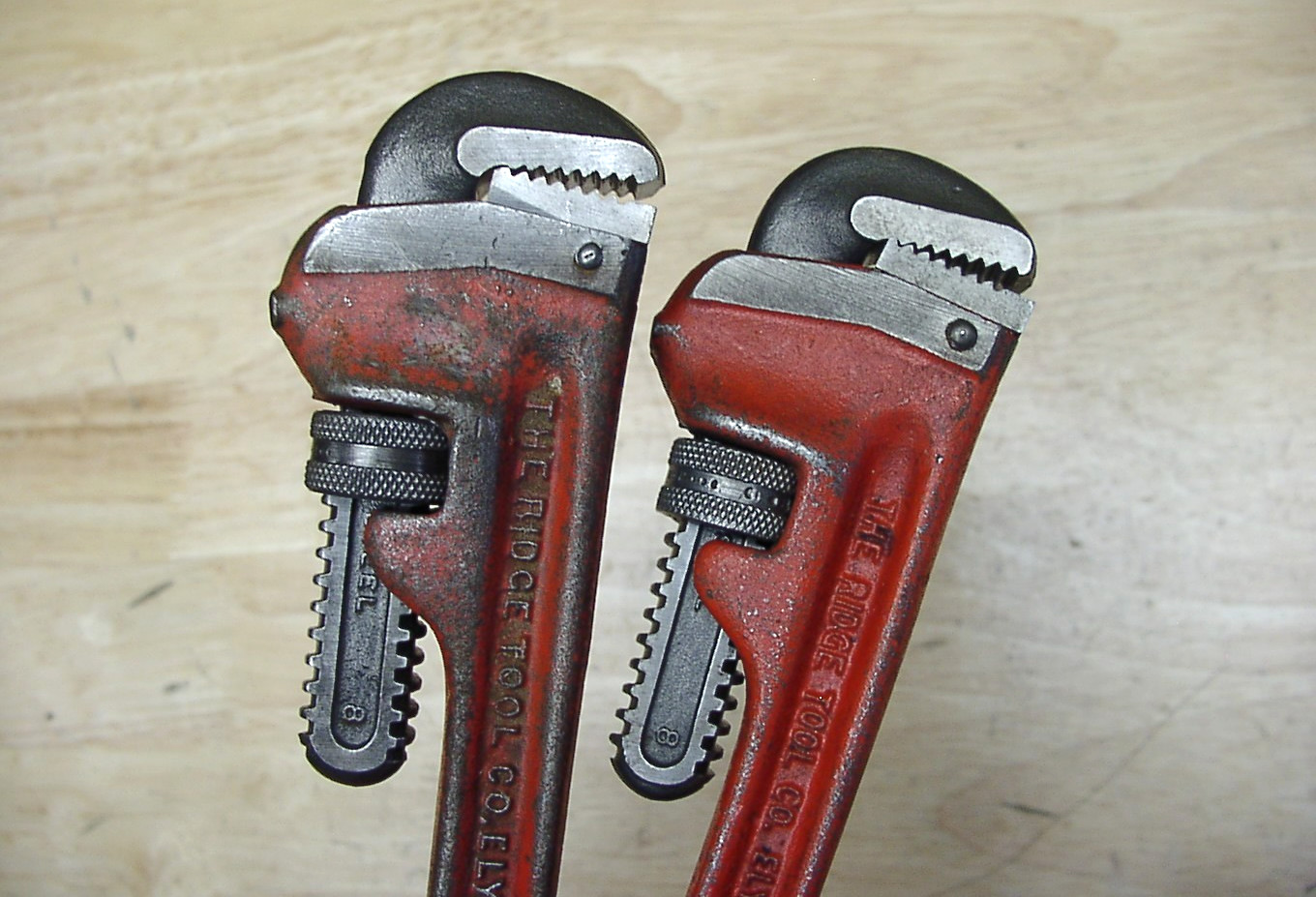 2 Vintaga USA Ridgid 8" Heavy Duty Pipe Wrenches,XLINT Jaws,W/Smooth Operation