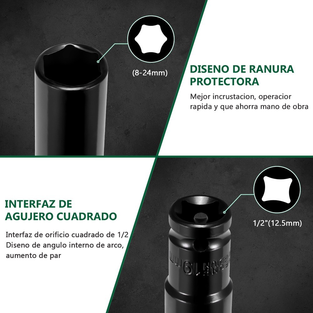 20PCS 1/2''Deep Impact Sockets Set Drive Metric 8mm-32mm Deep 6-Point Set w/case