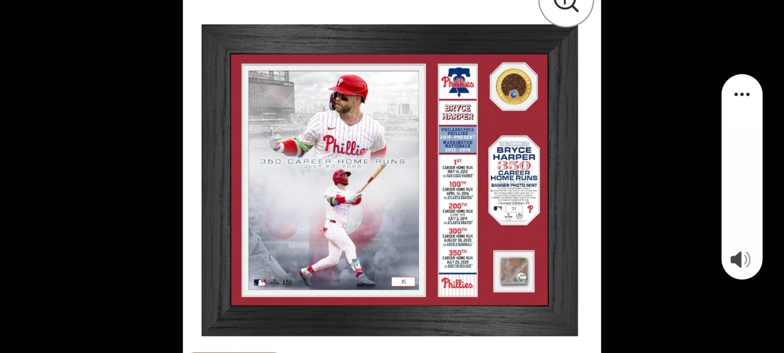 The Highland Mint Bryce Harper /35 350th Career Homerun Plaque 11"×14" Phillies