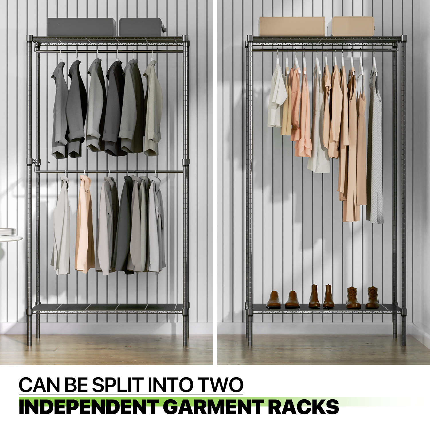 Adjustable Garment Rack Stand Metal Closet Organizer Stand Clothes Storage Shelf