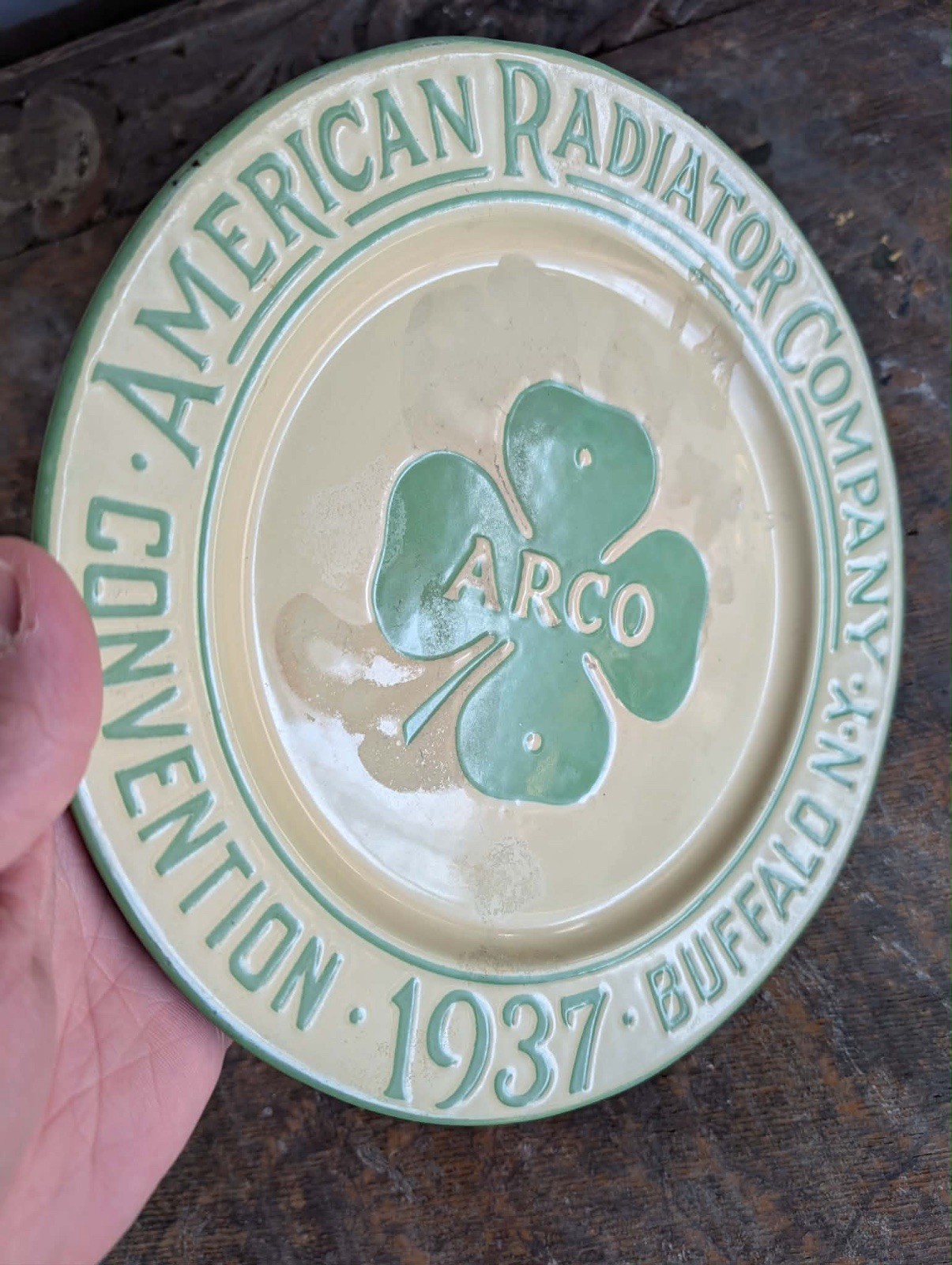 Vintage Early Auto American Radiator Porcelain Shamrock ARCO Buffalo Sign Plate