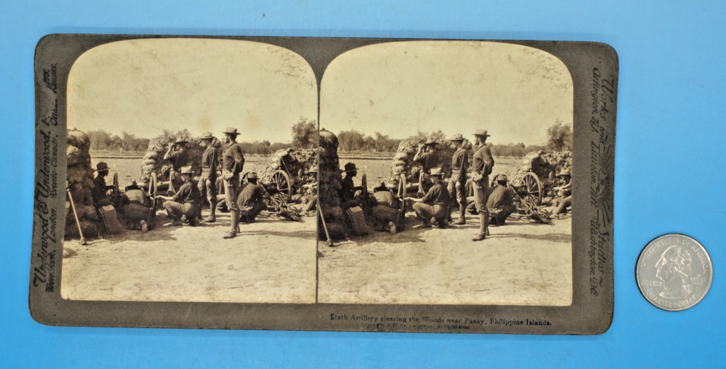 SPANISH AMERICAN WAR 6th ARTILLERY UNIT STEREO VIEW PHOTOGRAPH - ORIG 1899 ANTIQ