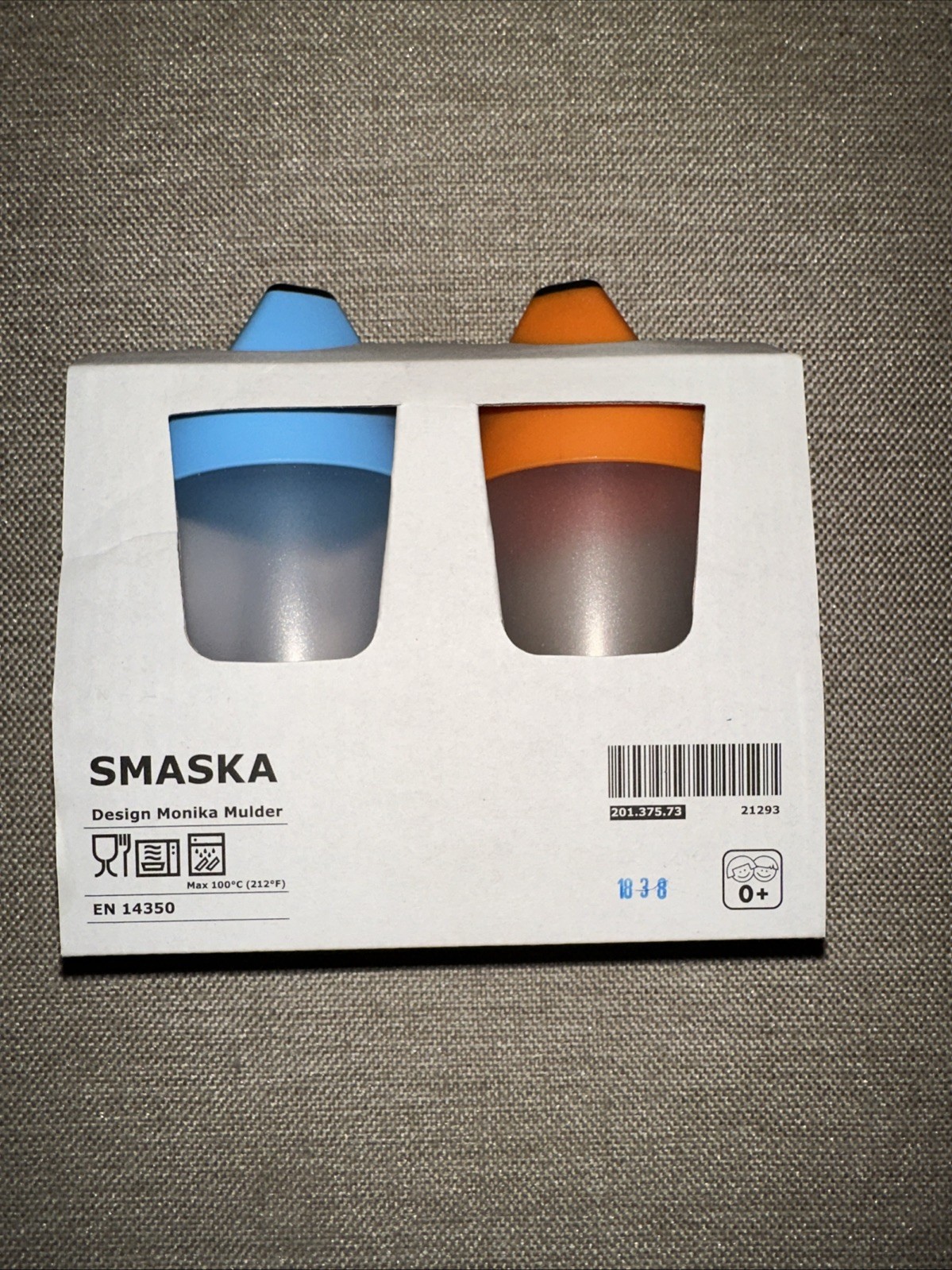 IKEA Rare Smaska Dog Blue & Orange Juice Box Cups With Lids Kids Toddler