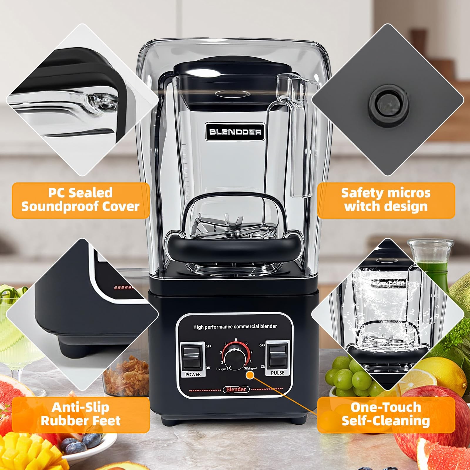 Commercial Blender Heavy Duty Restaurant, Professional Quiet Blender,1800W Comme