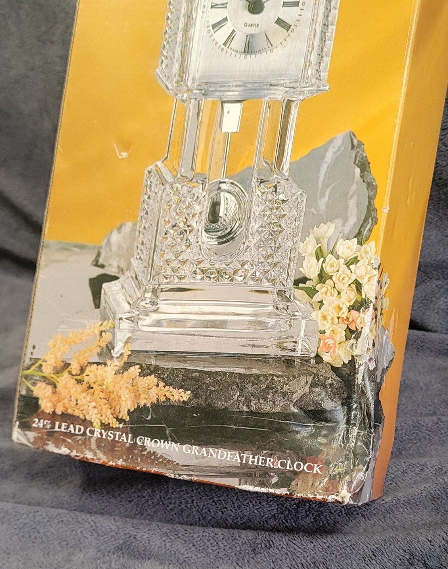 Vintage Crystal Grandfather Desk Or Office Clock Quartz Movement In Original Box