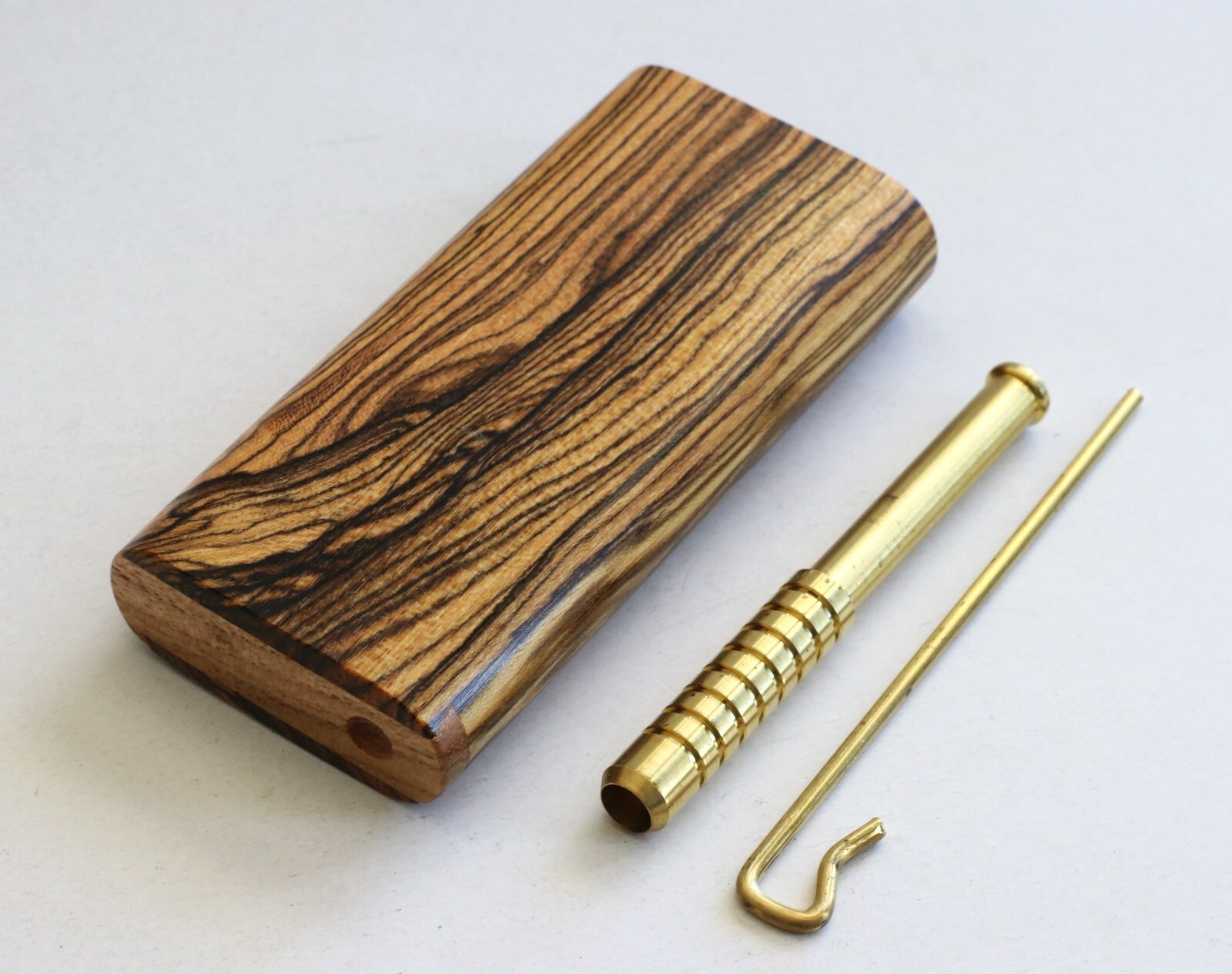 Bocote Wood Dugout with One Hitter- 4" Dugout-Slider Lid-Ribbed Brass Pipe