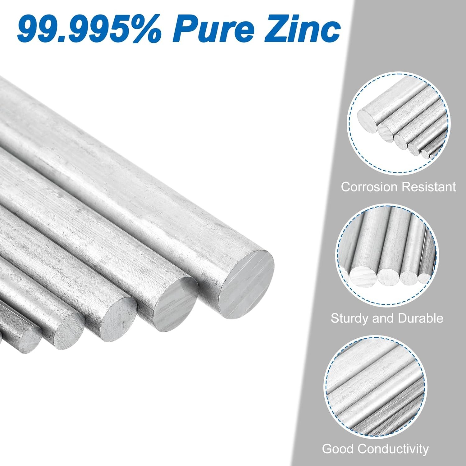99.99% Zinc Rod High Purity Zn Ingot/Bar Anode Electroplating Ø5~120mm 100/300mm