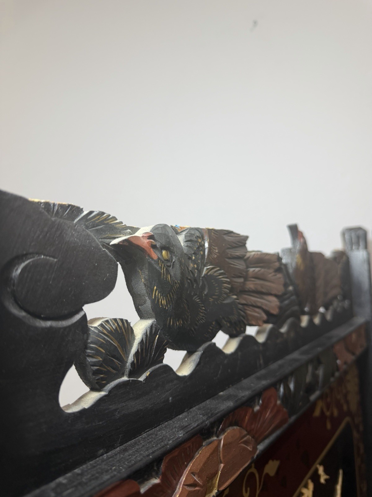 Asian Style Hand Painted Carved Wood Room Divider Birds & Flowers