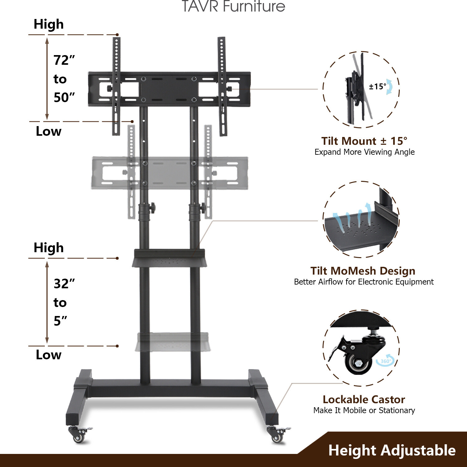 Dual Floor TV Stand Rolling TV Cart Two TV Brackets on Wheel for 32-70 inch TVs