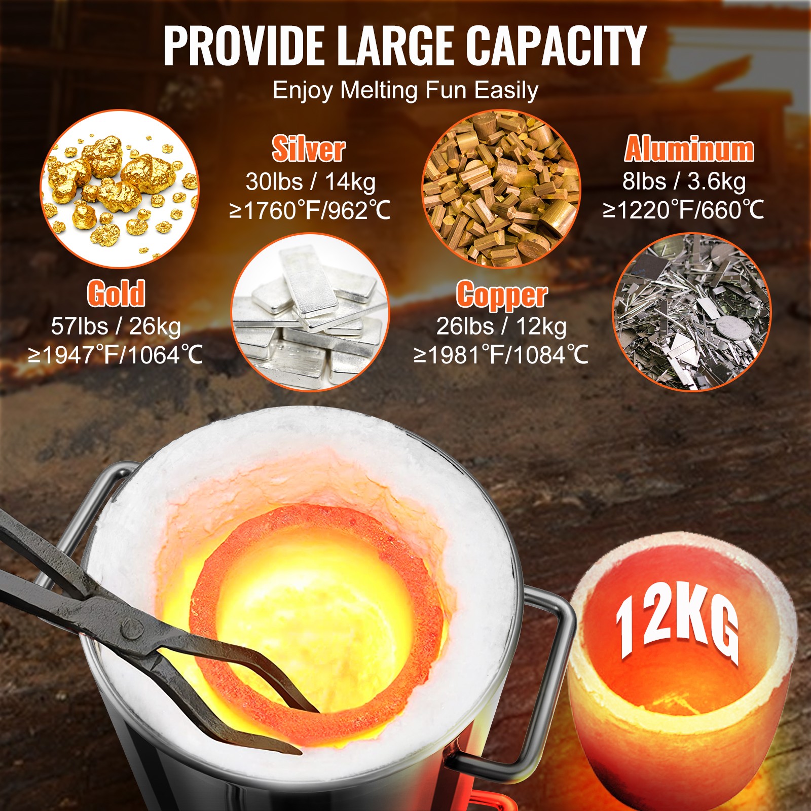 VEVOR 12KG Propane Smelting Furnace Kit Melting Furnace Double Burners 2700℉