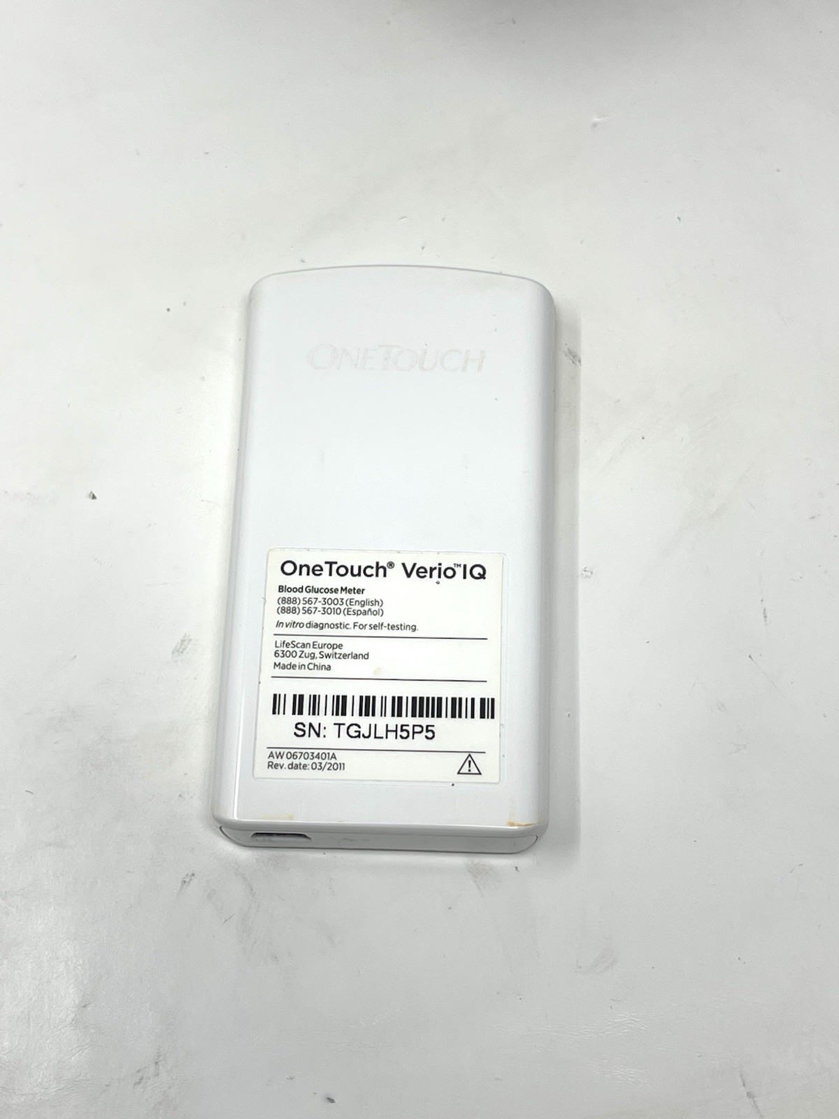 One Touch Verio IQ Rechargeable Blood Glucose Meter - Used & Works