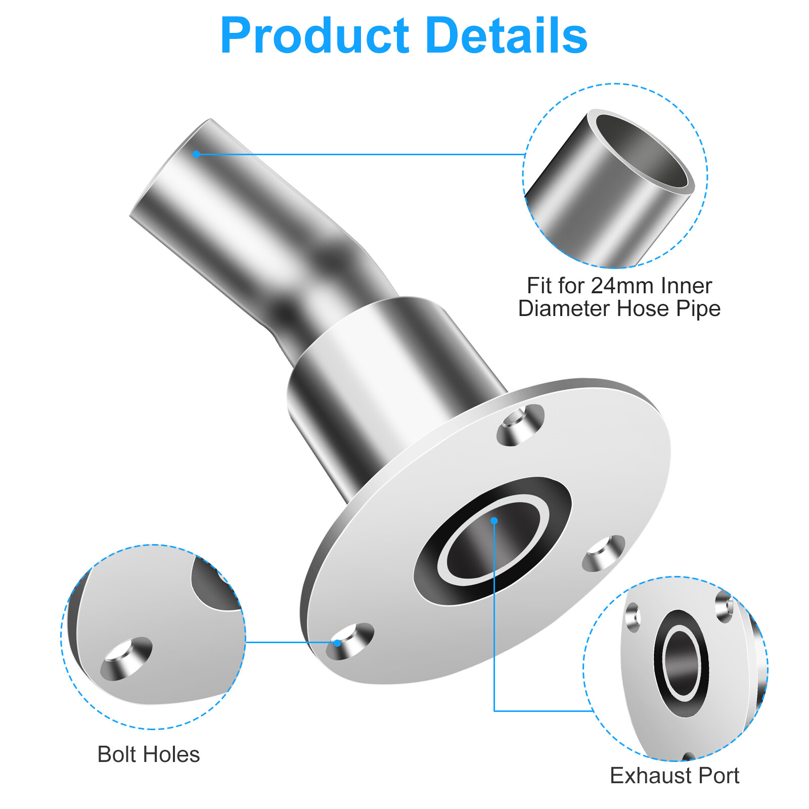 Thru Hull Exhaust Fitting, 24mm 316 Stainless Steel, For Diesel Parking Heaters