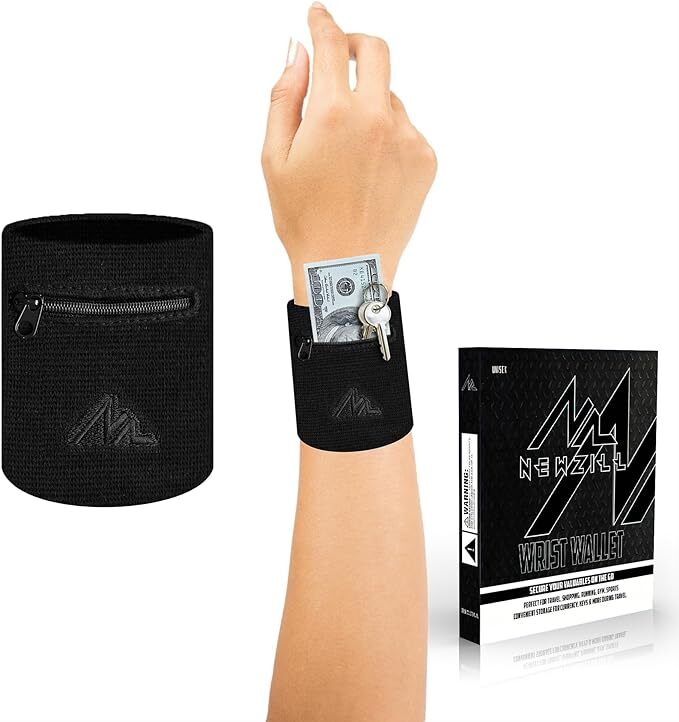 NEWZILL Wrist Wallet Wristband with Zipper - Cotton Sweatbands for Men & Women