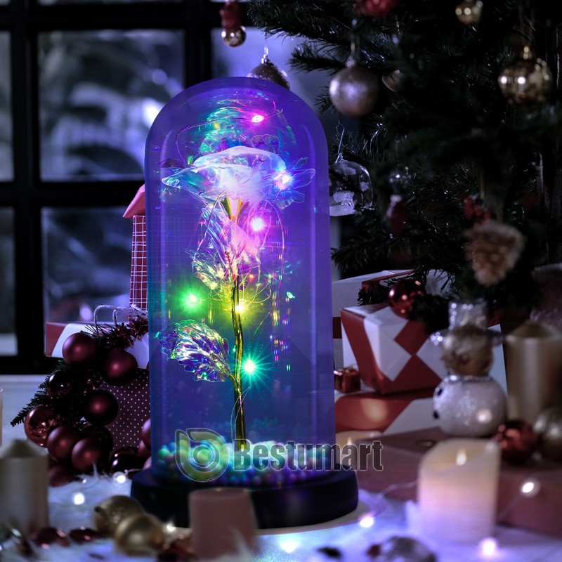Forever Galaxy Rose Flower In Glass Dome LED Light Eternal Gift Valentine's Day