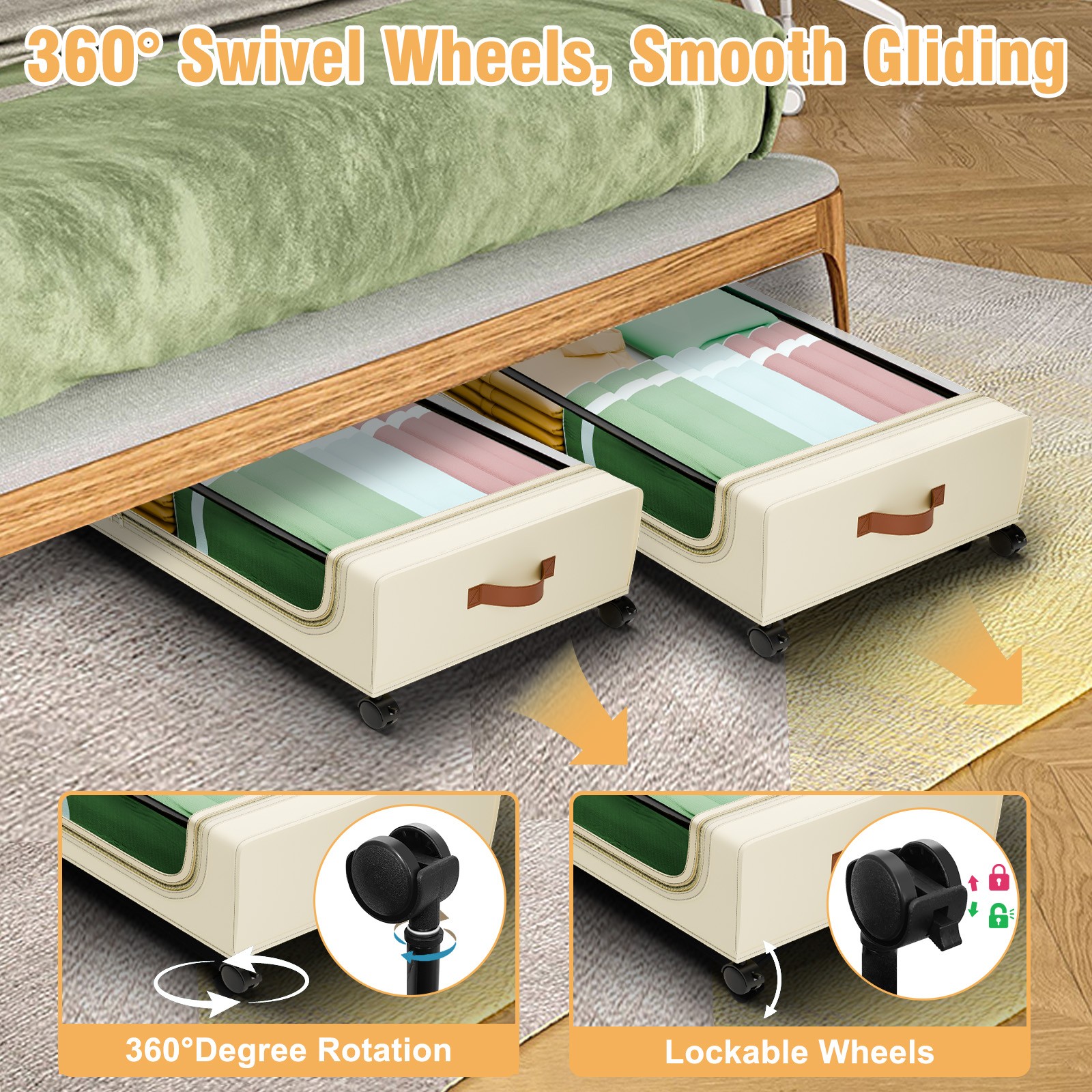 XXXL Under Bed Storage | 4-Pack Rolling Bins with Clear Lids for Clothes Toys