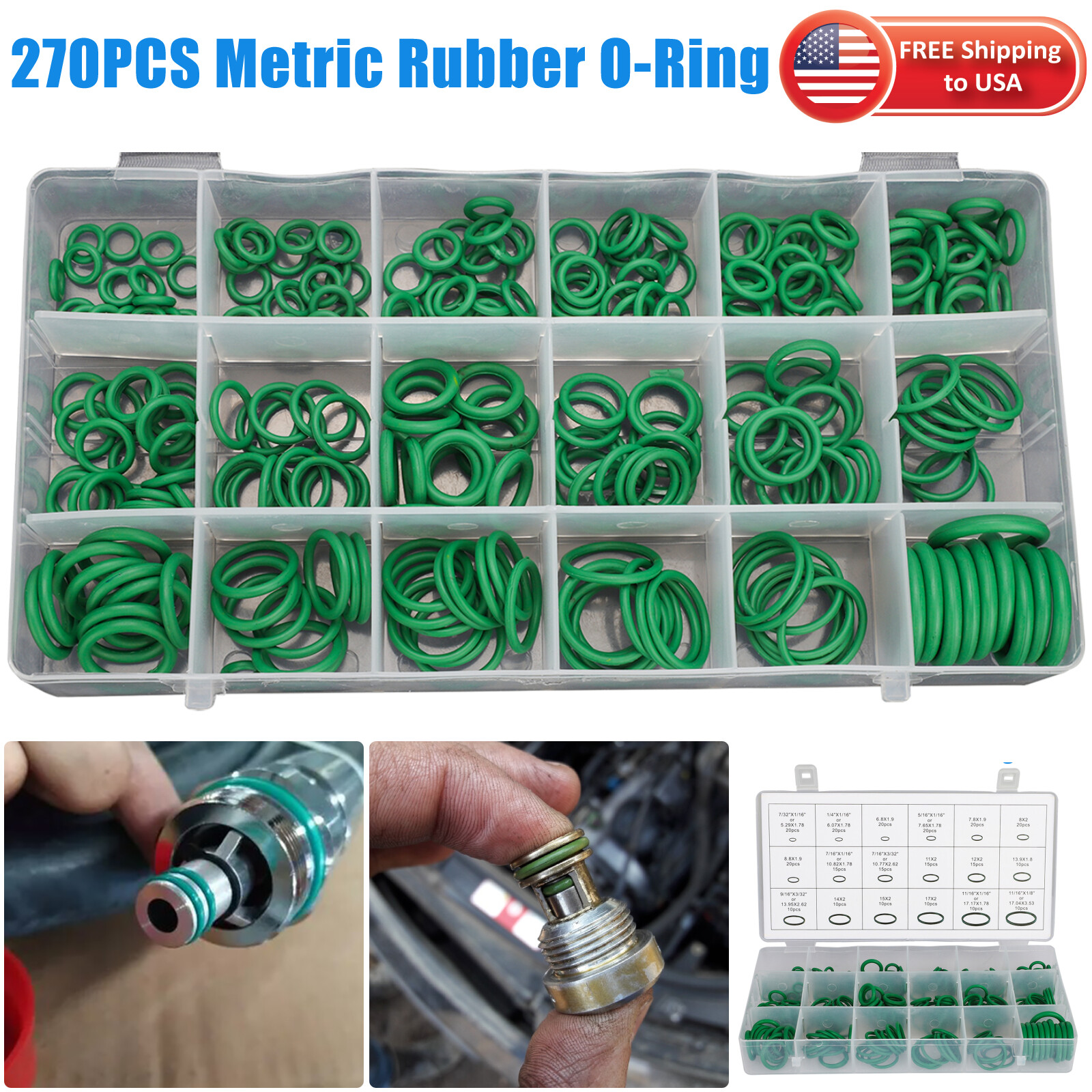 270Pcs/Set Metric Rubber O-Ring Washer Assortment Kit Gasket Automotive Seal BOX