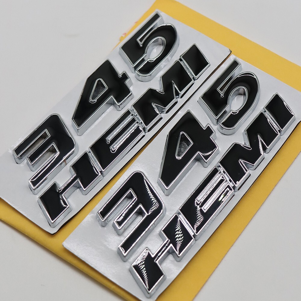 2PCS 345 HEMI Emblems Set For Side Fender Left Right Badge Sticker Chrome Black